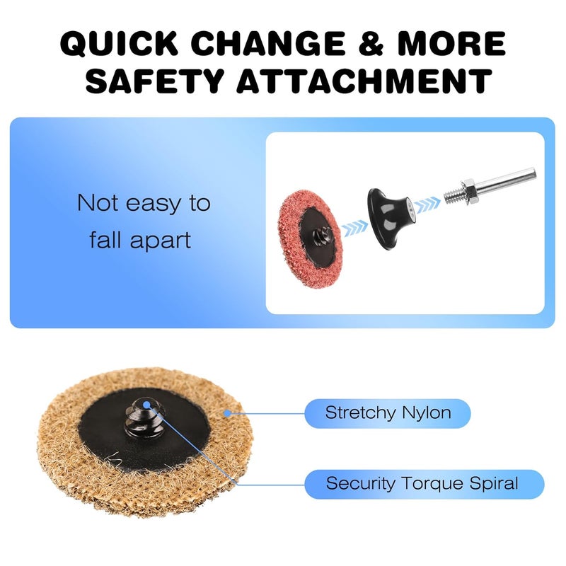 Rolokit 92PCS 2 Inch Quick Change Sanding Discs Set:90PCS Surface Conditioning Pneumatic/Die Grinder Sanding Discs with 1/4" Roll Lock Holder Pad for Metal Strip Clean Polish Burr Finish (Fine Medium Coarse) - Image 3